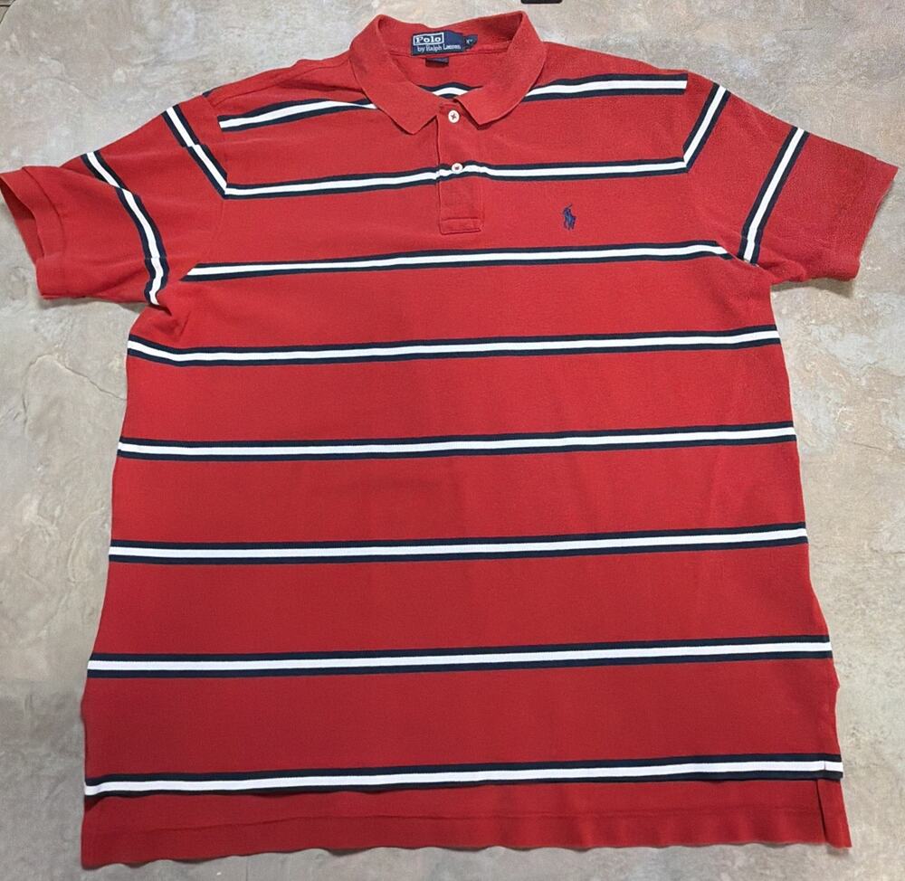 Polo Ralph Lauren Polo Shirt Mens XL Striped Classic Casual Rugby Short Sleeve